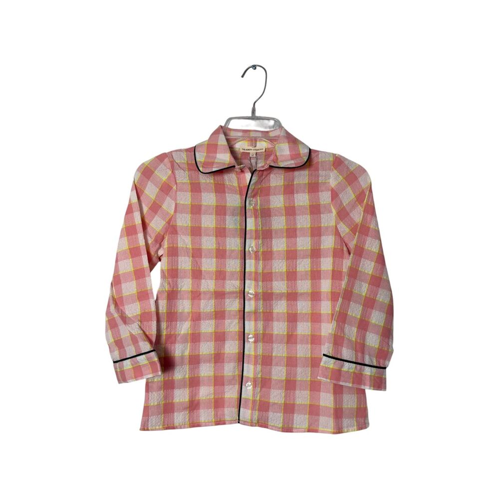 The Sunday Collective Pink Plaid Button-Down Shirt Preppy Cowgirl Checkered 8-9